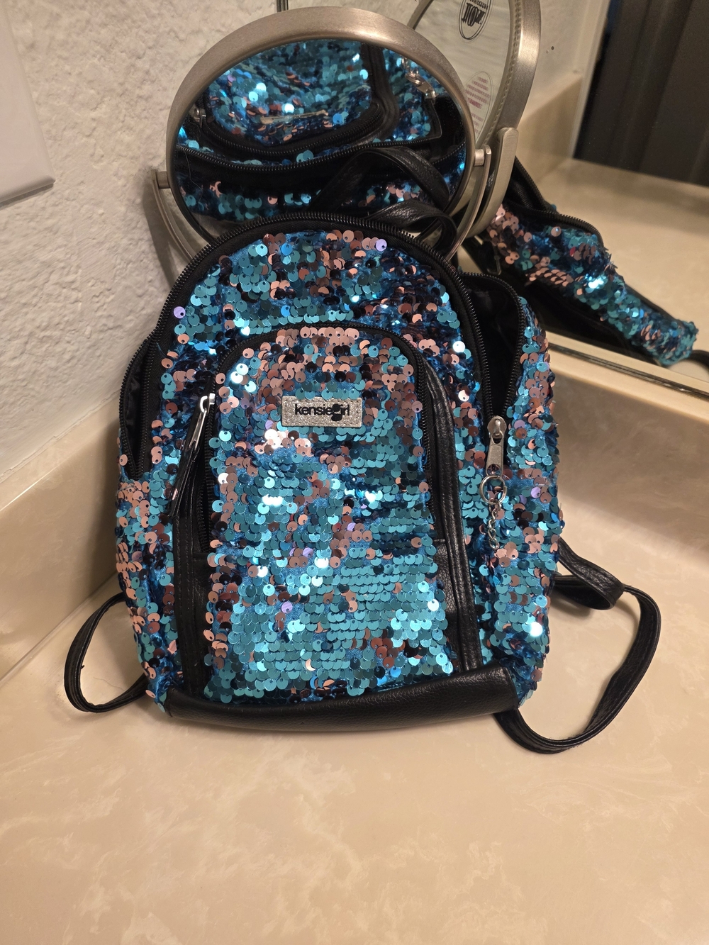 Kensie Girl Sequined Mini Backpack - Blue/Pink Reversible Sequin